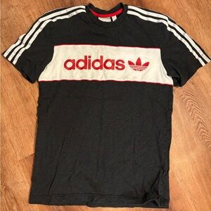 Adidas Unisex Grey Tee with White and Red Accents